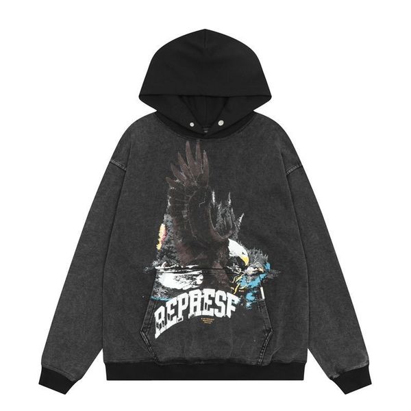 

brand mens niche hoodies men's sweatshirts tide designer wild letter high street casual american loose couple hooded sweater coat cloth, Black