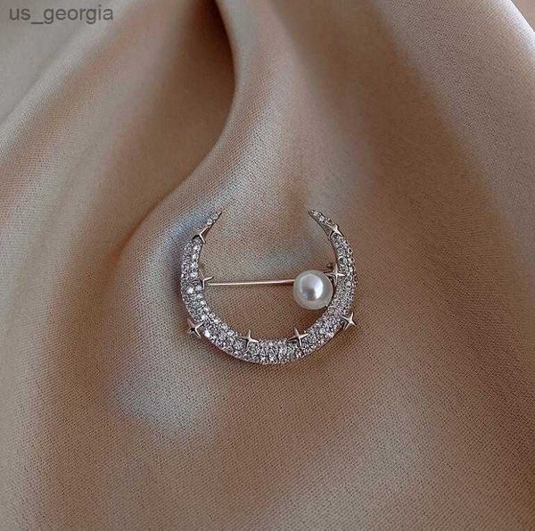 

pins brooches new fashion design flash rhinestone moon imitation pearl brooch fashion temperament clothes accessories, Gray