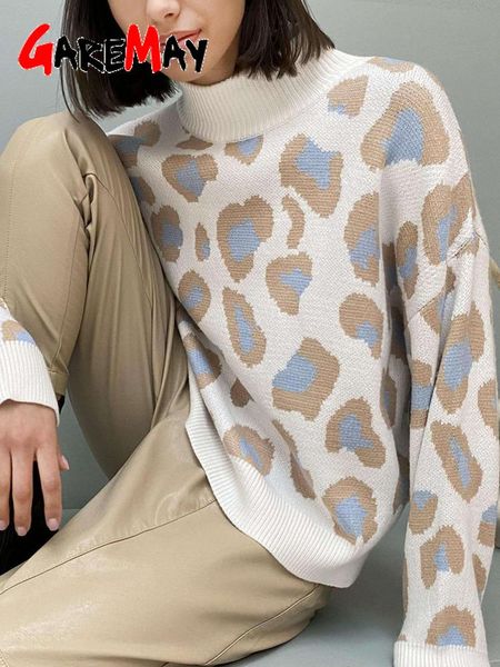 

sweaters winter women's sweater 2023 leopard print animal basic white turtleneck oversize jumper vintage warm knitted sweaters for wome, White;black