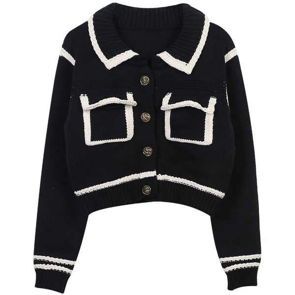 

325 2023 runway summer brand same style sweater long sleeve black white lapel neck cardigan fashion clothes womens mingmei, White;black