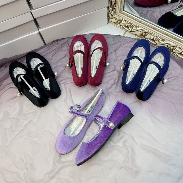 

dress shoes velvet mary jane pearls buckle women lady female flat pumps instagram style casual solid black purple 230503