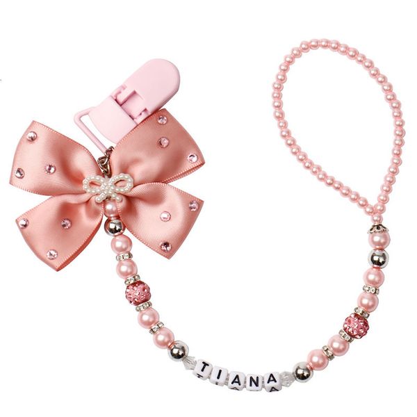 

pacifier holders clips miyocar hand made luxurious bow pink and sliver beads dummy clip holder pacifier s holder teethers for baby 230504