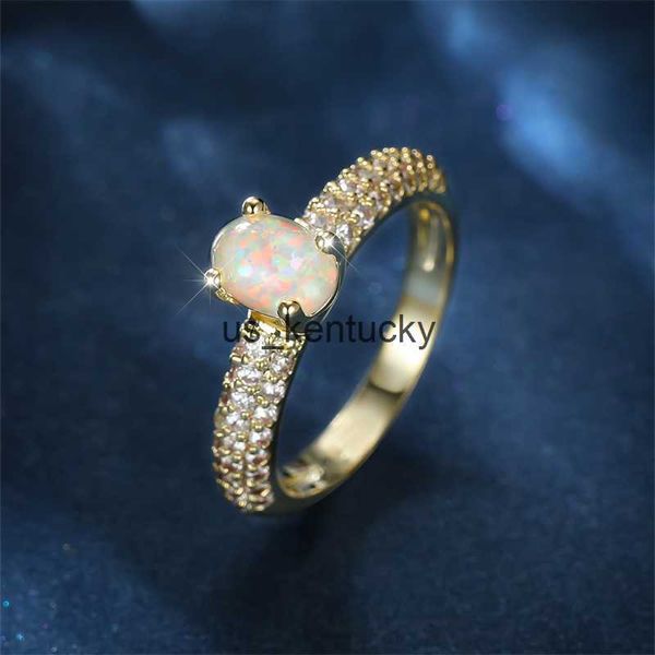 

band rings female luxury rainbow white fire opal ring gold color oval stone wedding bands vintage zircon promise engagement rings for women, Silver