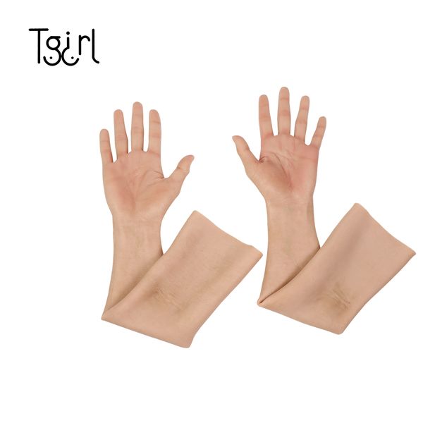 

costume accessories sissy silicone fake hand sleeve cosplay prosthesis crossdresser female gloves simulated skin artificial arm, Silver