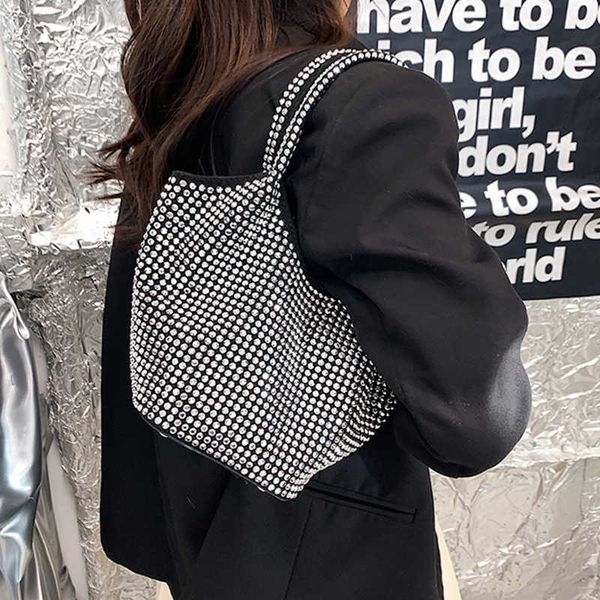 

nxy fashion rhinestone shoulder bags for women large caapcity handbag totes female pu leather underarm bag big shopping pack 230424