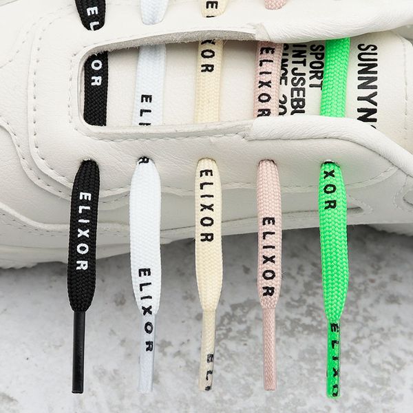 

5 colors printing elixor letter shoelaces 0.7cm wide polyester casual sports laces packaging shoe accessories, White;pink