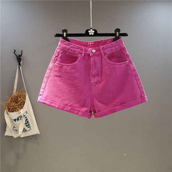 

women's shorts summer rose pink denim shorts women's candy color wide-leg curled thin jeans pants fashion ladies yellow bottoms 23, White;black