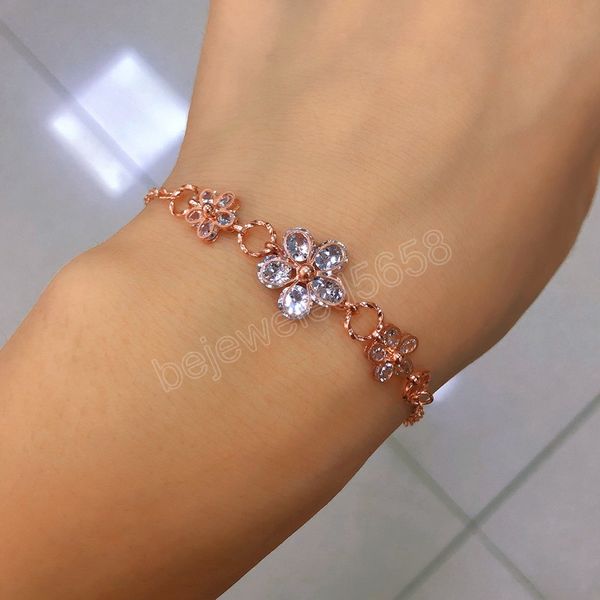 

fashion korean luxury crystal flower cubic zircon bracelet for women ladies round adjustable shiny rhinestone bangle jewelry, Golden;silver