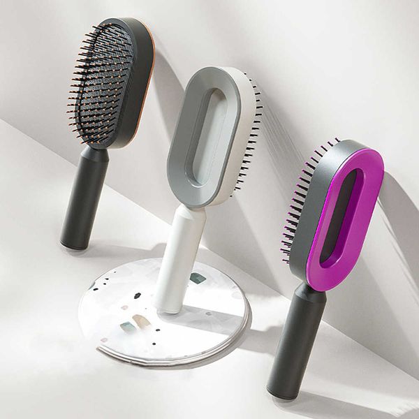 

hair brushes new hair comb limpeza escova de cabelo onekey limpeza hair loss airbag massagem scalp comb antistatic hairbrush hair styling to, Silver