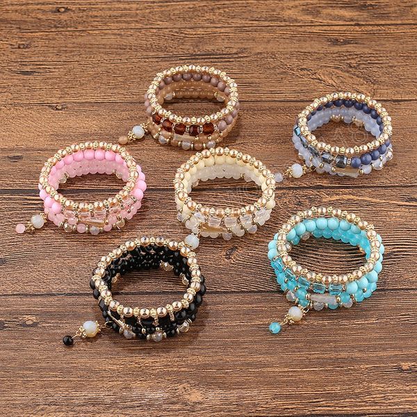 

4pcs/sets round beads combination bracelet set for women men bohemia elastic adjustable crystal rhinestone bracelet jewelry gift, Golden;silver