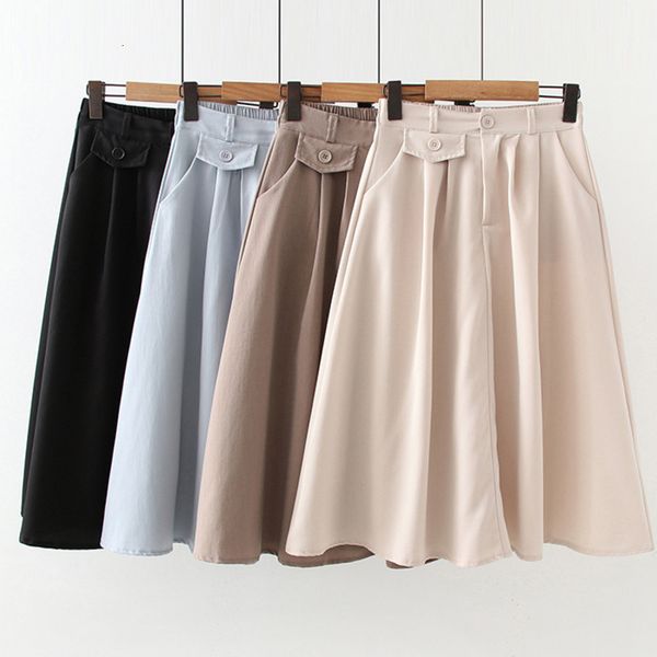 

skirts fashion midi long skirt women elegant korean style casual harajuku vintage a-line solid color high waist a line skirt 230504, Black