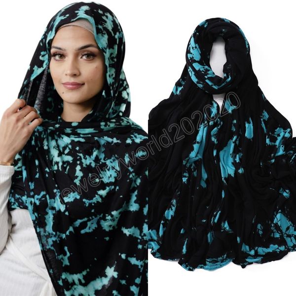 

tie-dyed hijab scarf women stretchy printe shawl bufanda muslim scarves wraps headband stole bandana turban 175*70cm, Blue;gray