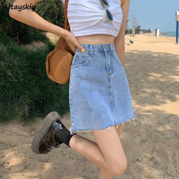 

skirts blue skirts women denim summer vintage college sweet allmatch tassel aline ins soft classic jupe ladies casual female simple 230504, Black