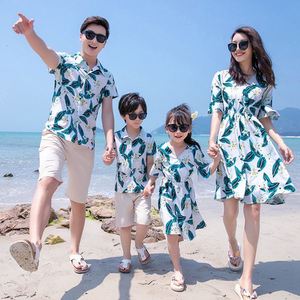 

family matching outfits summer beach mother daughter dresses dad son floral shirt pants couple women girl dress 230504, Blue