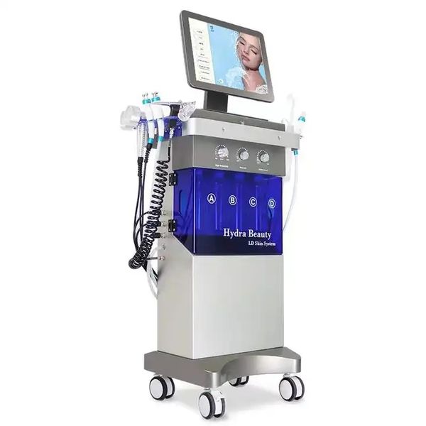 

professional foldable screen big 14 in 1 oxygen jet peel dermabrasion facial hydrating moistening vacuum cleaning machine, Black;white