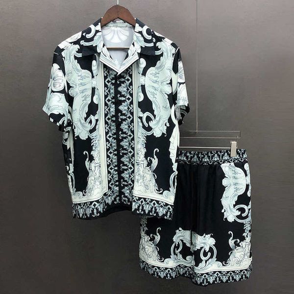 

men's casual shirts haiian shirt streetwear artistic abstract shirts streetwear hip hop casual beach holiday short sleeve suit men trac, White;black