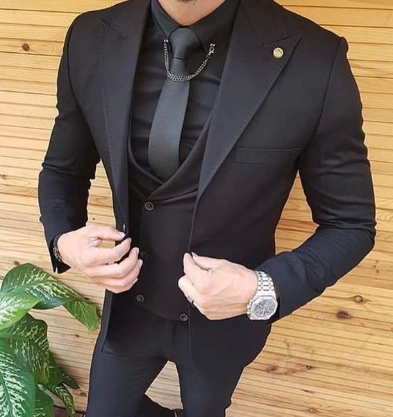 

slim fit mens suits peaked lapel one button wedding groom tuxedos for prom man blazer designs jacket pants vest, Black;gray