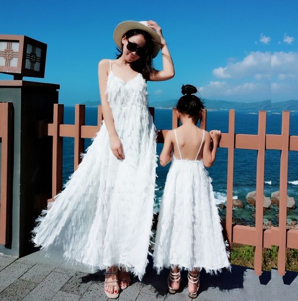 

family matching outfits tank tassel mother daughter dresses look mommy and me clothes mom mum baby women girls dress clothing 230504, Blue