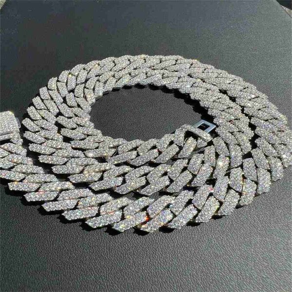 

14mm s925 sterling silver iced out moissanite diamond hip hop jewelry cuban link miami necklace chain for men moissanite chain