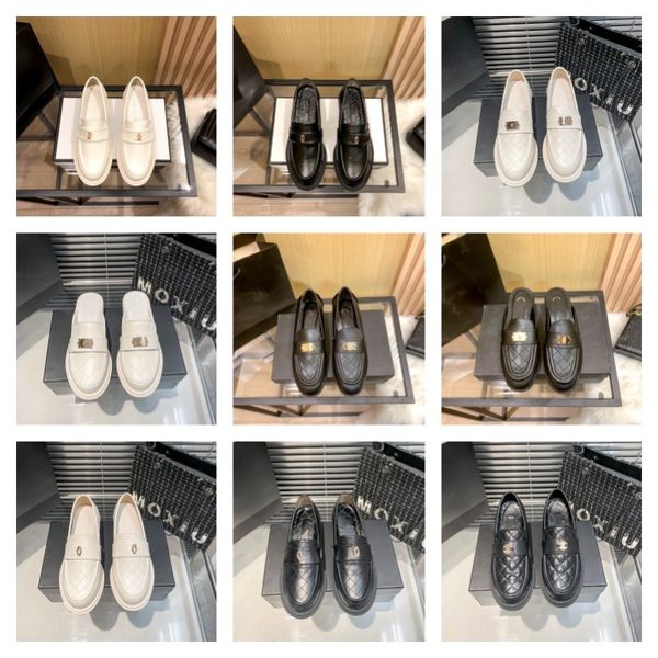 

chan c loafer womens casual shoes women black white dress shoes loafers leather cowhide monolith genuine womens shoe party wedding thick bot
