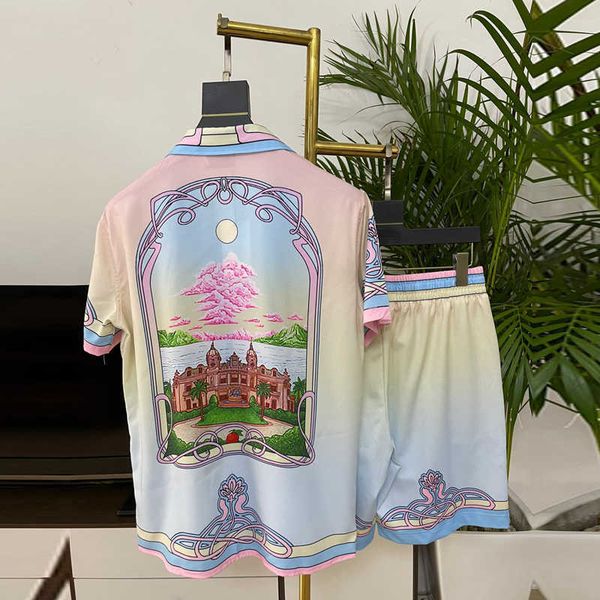 

men's casual shirts men clothing print set short sleeve new fashion haiian shirt set summer casual floral shirt beach two piece men set, White;black