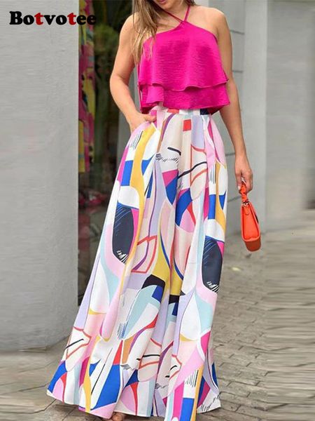 

two piece dress botvotee ruffles sets for women y2k fashion elegant office ladies sleeveless geometric baggy 230504, White