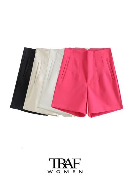 

women's shorts traf women fashion front darts side pockets shorts vintage high waist zipper fly female short pants mujer 230503, White;black