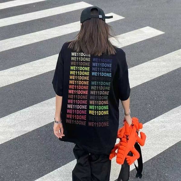 

designer men's t-shirts we11done fashion brand welldone full back colorful letter bullet screen printing short sleeve loose couple t-sh, White;black