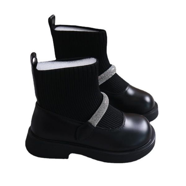 

boots baby shoes kids casual children fall girls fashion rhinestone flying line knit socks e13923, Black;grey