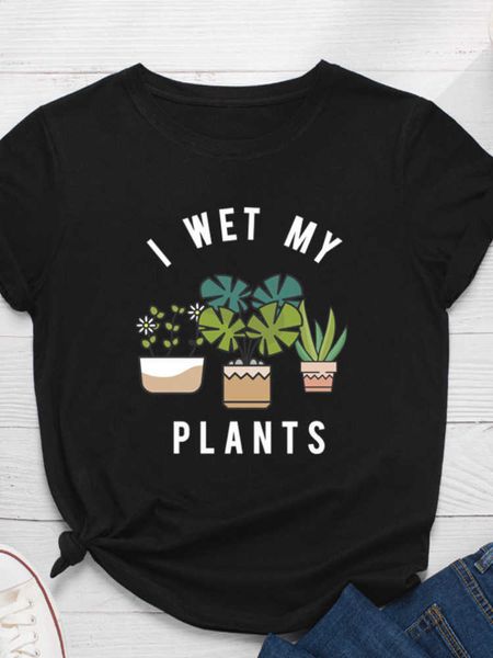

wet my plant print men t shirt short sleeve o neck loose men tshirt ladies tee shirt clothes camisetas mujer, White;black