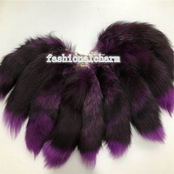 

purple-10pcs/lot 40cm/16" real genuine fox fur tail keychain cosplay toy keyring bag charm car phone pendant, Silver