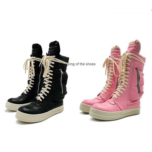 

rick ro high r boots women men owens luxury brand shoes leather couple casual sneaker workwear plus velvet pink black white fashion sneakers
