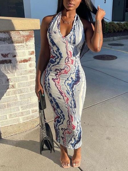

casual dresses lw elegant dress cami tie dye wrap bodycon halter full print u neck ankle length off the shoulder skinny female clothing 2305, Black;gray