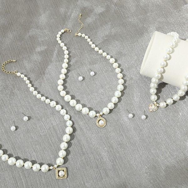 

fashion vintage womens bride wedding jewelry set fashion bohemian rhinestone faux pearl necklace earring party gift, Silver