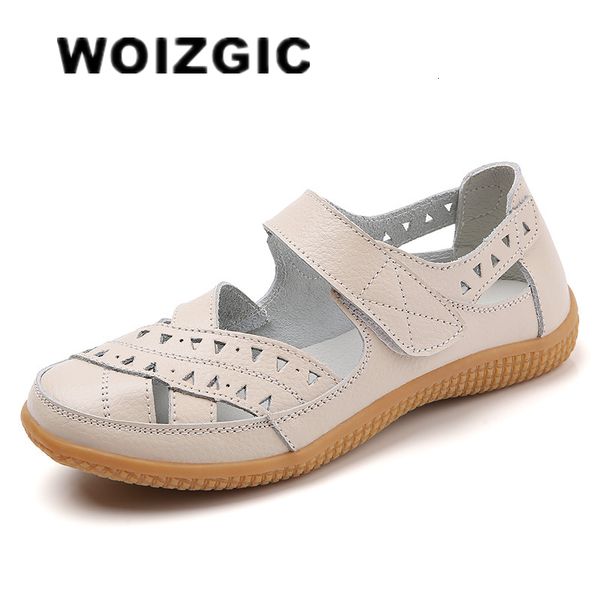 

sandals woizgic female women mother genuine leather hollow white shoes flats loafers summer cool beach plus size 41 42 230503, Black