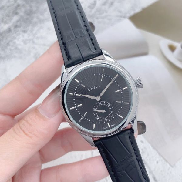 

quality mens high watches quartz movement pilot watch all dial work chronometre wristwatch leather strap stainless steel case, Slivery;golden