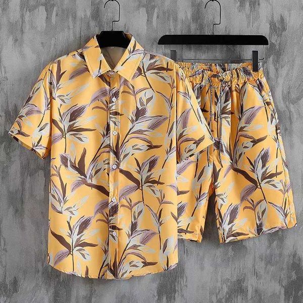 

men's casual shirts new men casual sets floral printing shirt beach tracksuit summer men's loose haiian sports suits breathable ou, White;black