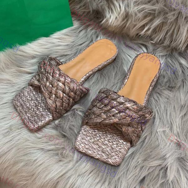 

cross weave woman slides high-quality stretch straw mule sandals woven slippers high-heel fashion dress shoe square toe pump shoes designers, Black
