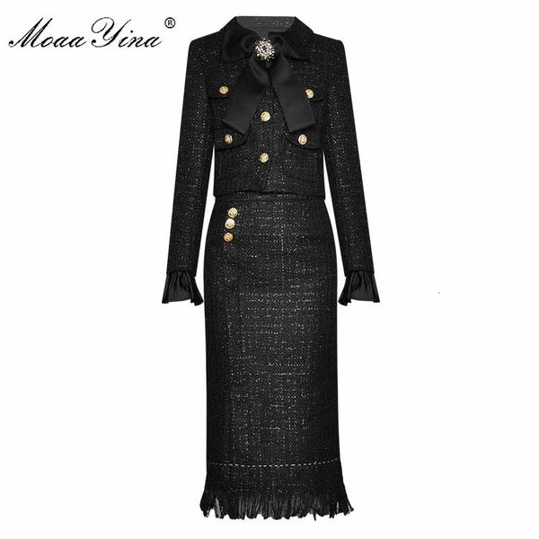 

two piece dress moaayina fashion designer set spring autumn women's long sleeve single-breasted jacket package hip skirt two-piece set, White