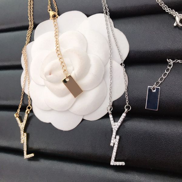 

new fashion women letter necklace pendant designer crystal letter necklace luxury women clavicle chain necklace wedding jewelry accessories, Silver