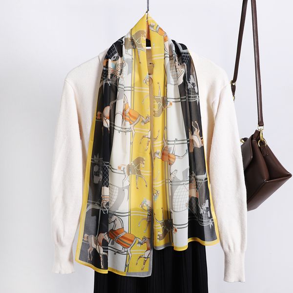 

fashion chiffon scarf for woman female retro temperament horse printing square scarf multicolor neckerchief 140x35cm, Blue;gray