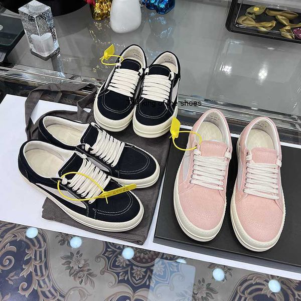 

casual shoes round owens mens low 2023 new summer breathable retro denim lace up women pink thick sole increase height ro canvas leather lux