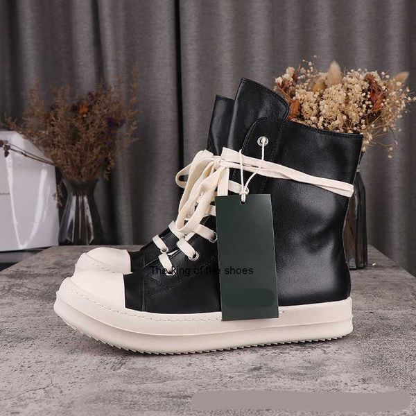 

2023 correctrick men's shoes casual high shoes ro owens black ankle boots hong kong style leather women's sneakers