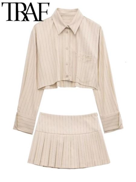 

women s tracksuits traf shorts skirts outfit suit s 2023 two piece set cropped women shirt wide pleated spring chic y2k 230504, Gray