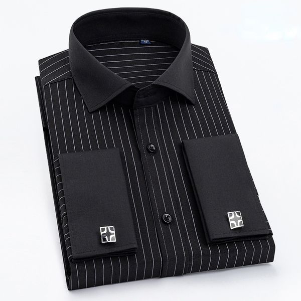 

men's casual shirts quality men french cufflinks shirt hidden button men's shirt long sleeve casual slim fit cuff dress shirts cuf, White;black