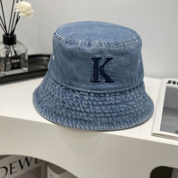 

2023 new cowboy fisherman hat embroidered letter k sunshade hat summer beach hat, Blue;gray