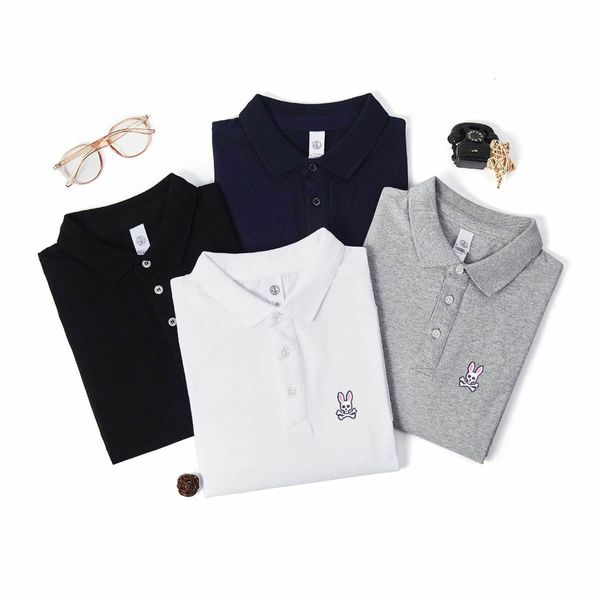 

mens polos luxury psyco mascot bunny embroidery brand appliqued cotton shirt male short sleeve turn down golf 230504, White;black