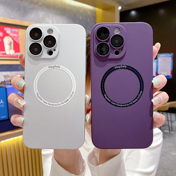 

matte pc skin magsafe phone case for iphone 14 12 11 13 pro max glass camera full protection cover support wireless charging