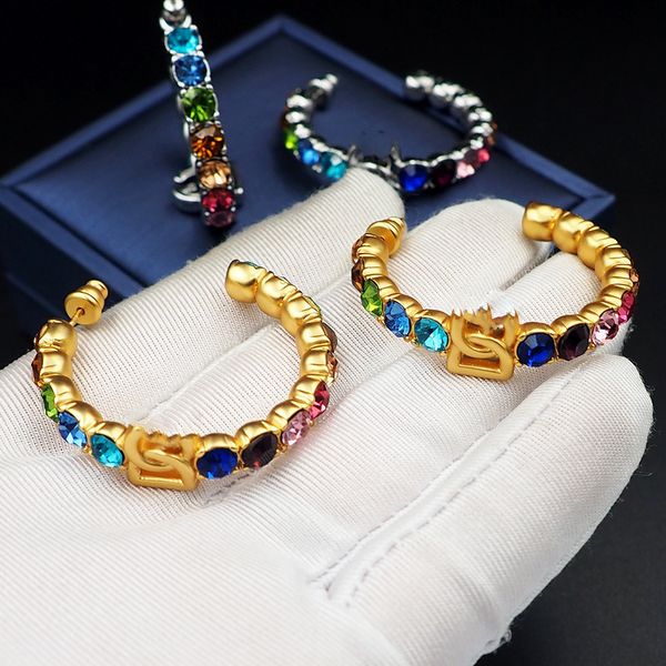 

2023 fashion new designer earrings luxury cadenza diamond large hoop earrings gorgeous shine no box, Golden;silver