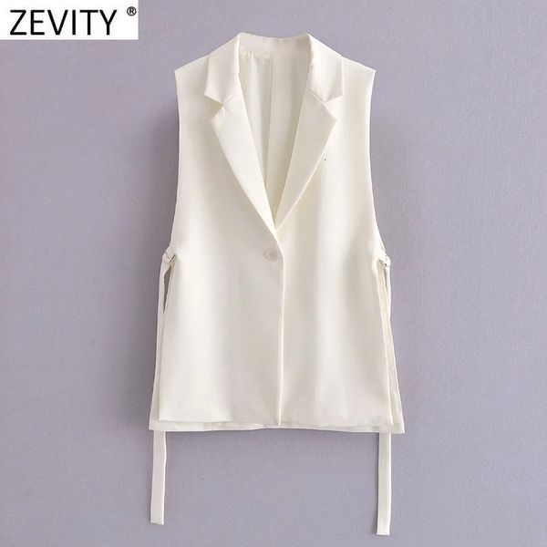 

women's vests zevity women fashion black white color side split vest jacket office ladies casual suit waistcoat chic outwear brand ct7